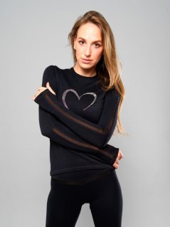Zateplené tričko s dlouhým rukávem Heart Black & black mesh