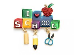 I Love School colored brooch