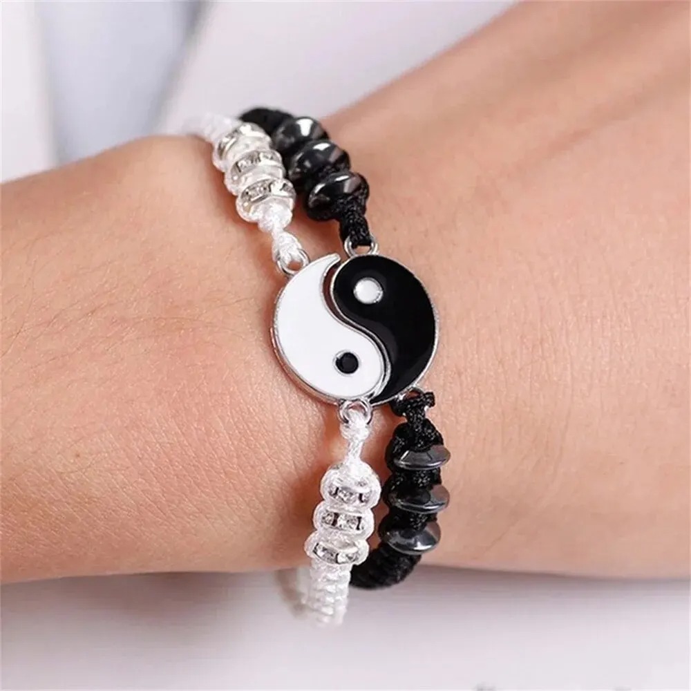 THETAG Armband, 2 Matching Yin Yang Verstellbare Schnur Freundschaft Bangle Pärchen, Personalisierte Armbänder für Paare und Bester Freund