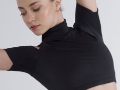 Crop Top mit hohem Kragen und Tülldetail