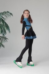 Girls' Figure Skating Thermo Overall with Skirt - Lina Sapphire