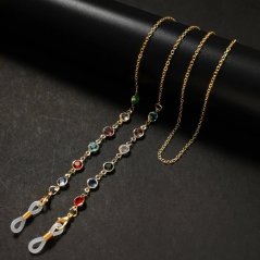 Goldene Brillenkette mit bunten Steinen