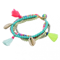 Colorful bracelet with beads, shells and fringes