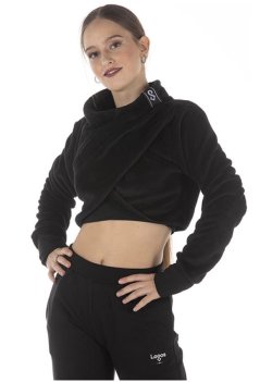 Černá plyšová crop top mikina Teddy