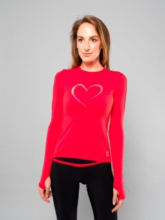 Zateplené tričko s dlouhým rukávem Heart Red & black mesh