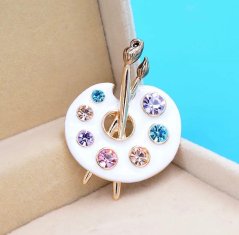 Brooch with rhinestones painter's palette