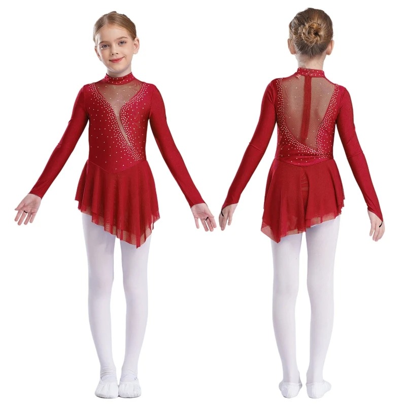 Polyester Elasthan Tanzkostüm Alvivi Eiskunstlauf Kleid Mädchen - Glitzer Tanzkleid Mit Strass Für Ballett Und Rollschuh Glitzer Ballettkleid Mit Strass
