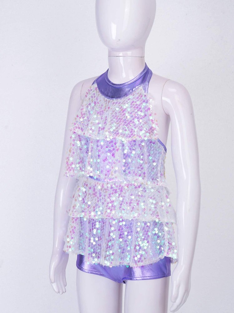 Lavender Silver Sequin Dance Top Toddler Cheer Practice Outfit