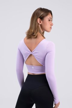Športový crop top s dlhým rukávom a prekríženým chrbtom