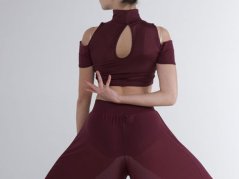 Crop top with high collar and tulle detail