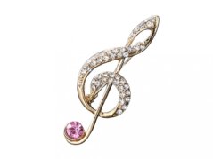 Treble clef rhinestone brooch