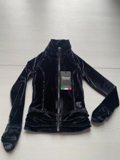 Zamatová bunda na zips s kryštálmi Black