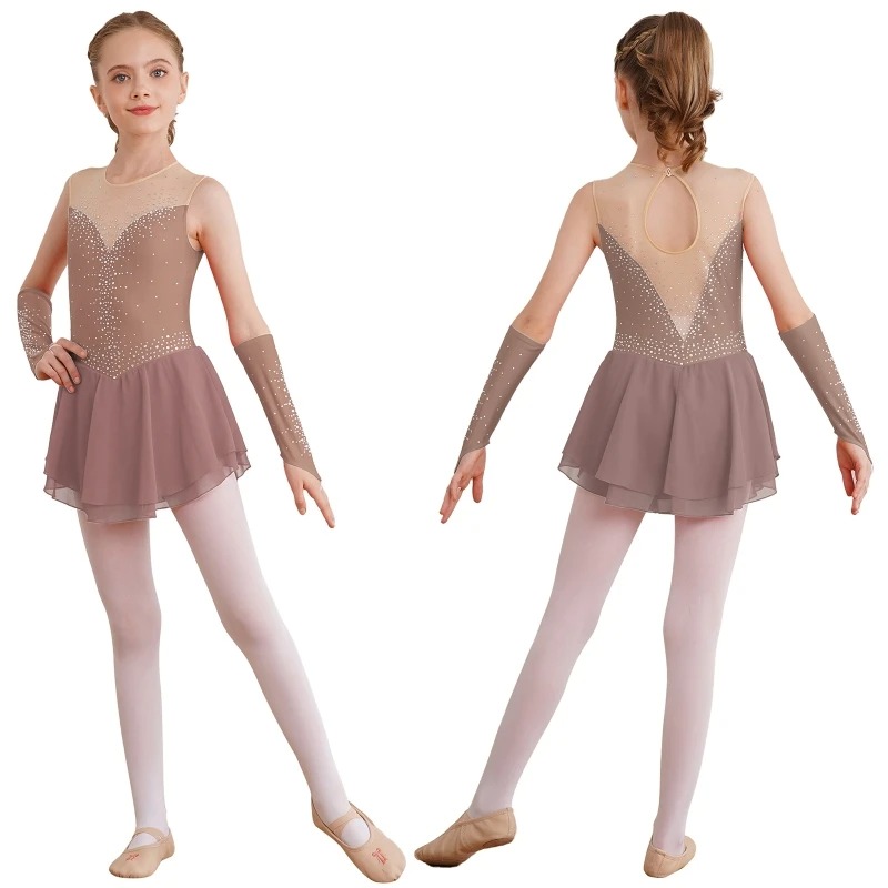Glitter Figure Skating and Dance Dress with Gloves | zendaya - Colour: Brown, Size: 8 Glitter Figure Skating and Dance Dress with Gloves | zendaya - Colour: Brown, Size: 8