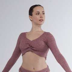 Rebrovaný crop top s dlhým rukávom a ozdobným uzlom